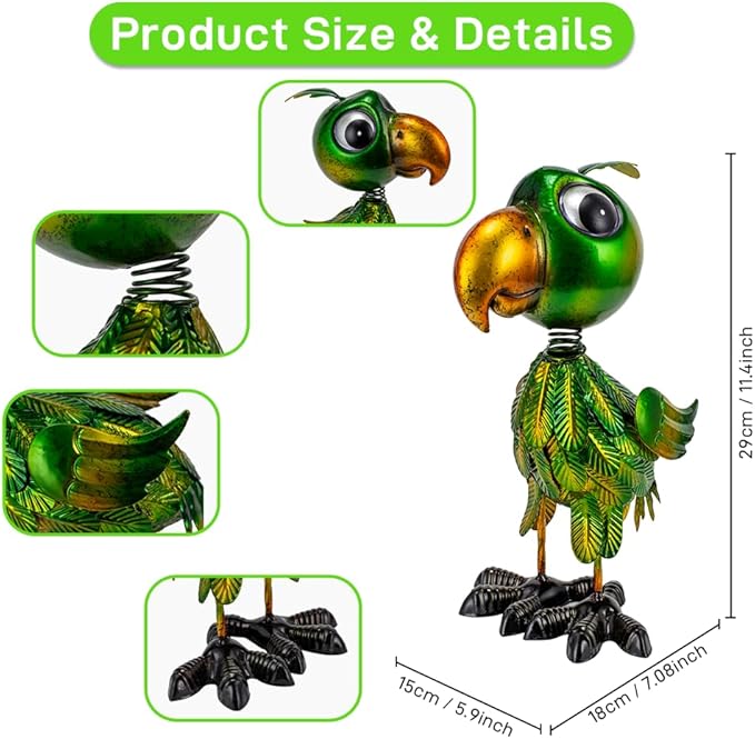 Metal Garden Statues Parrot Outdoor Decor,Green Bird Garden Sculptures Lawn Ornaments,Outdoor Patio Decor Yard Art for Outside