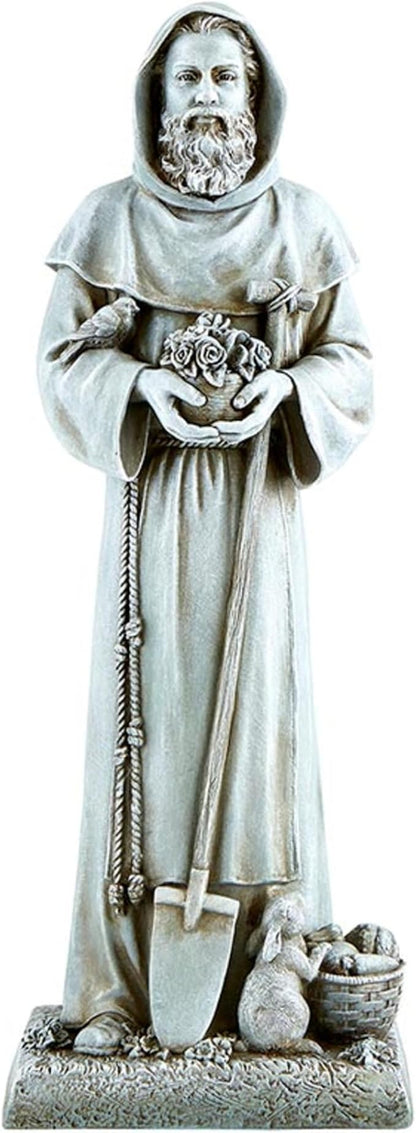 Needzo Saint Fiacre Garden Statue, Religious Resin Outdoor Home Decor, Gift for Gardeners and Horticulturists, 12 Inches