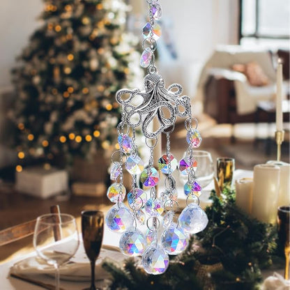 SUNCATCHER with Crystals, Octopus Suncatchers for Window AB Chandelier Beads Crystal prisms, Sun Catcher Gifts for Any Occasion as a Present