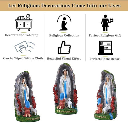 Our Lady of Lourdes Statue - 8" Resin Figurine - Saint Bernadette and Mary Statue, Sculpture with Hand-Painting - Ideal Religious Gift for Baptisms, Communions, Confirmations, Weddings, and Holidays