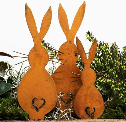 Rusty Rabbit Easter Iron Rabbit Silhouette Garden Plugin Metal Ornament Courtyard Decoration Unique Addition to Outdoor Space (B)