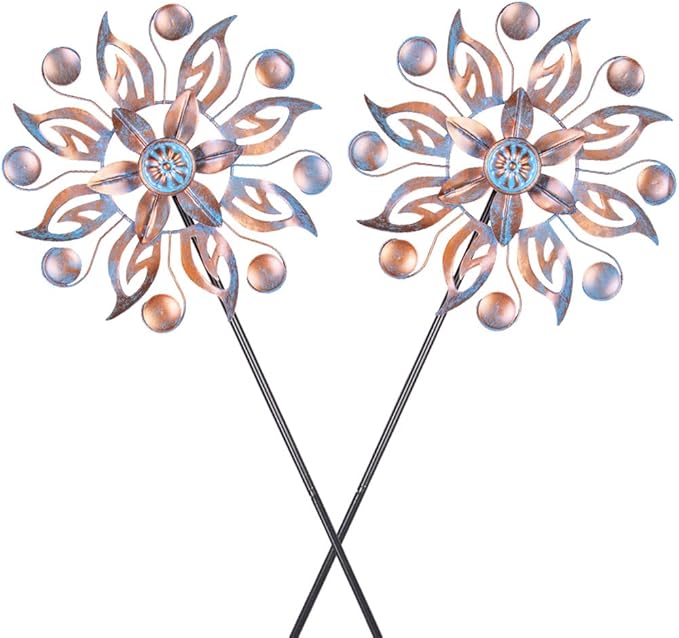 VEWOGARDEN 2PCS Metal Wind Spinners, Waterproof Wind Sculptures & Spinners Small Garden Art Outdoor Wind Spinner Kinetic Wind Spinner for Yard and Lawn