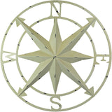 Nautical Compass Rose Wall Hanging Sculpture - Antiqued White Finish Metal Indoor Outdoor Ocean Decor - 20.5 Inch Diameter Elegant Maritime Home Accent Piece