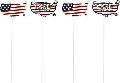 16"H Metal US Flag Garden Stake Fourth of July Outdoor Decorations, Patriotic American Flag Yard Art Ornament for Planter Flower Pot Memorial Day 4th of July Veterans Day Decor