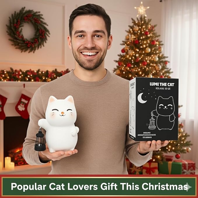 Solar Cat Garden Statue with Lantern – Outdoor Cat Statue for Garden, Patio & Yard, Weatherproof Resin Figurine Lawn Ornament Garden Decor with Soft Solar Glow
