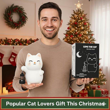 Solar Cat Garden Statue with Lantern – Outdoor Cat Statue for Garden, Patio & Yard, Weatherproof Resin Figurine Lawn Ornament Garden Decor with Soft Solar Glow