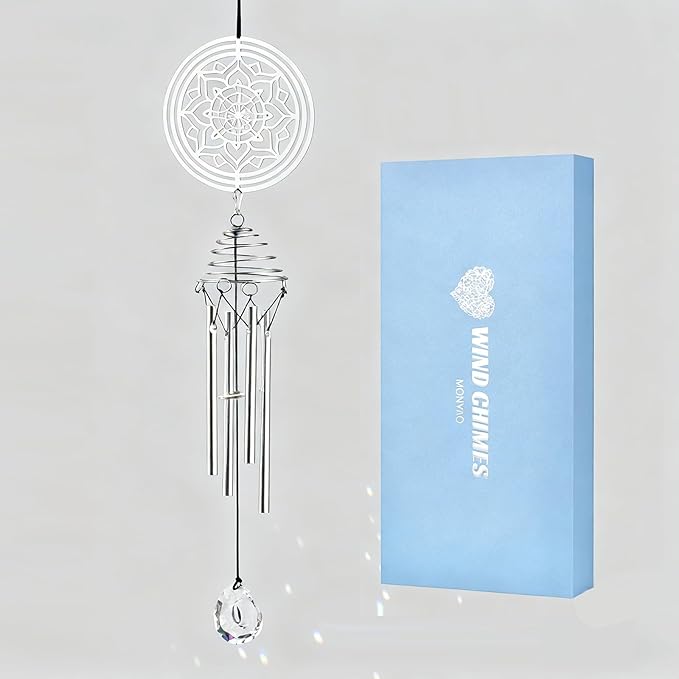 Meditation Mandala Wind Chimes with Sun Catcher - Healing Gifts & Stress Relief for Anxiety, Relaxing Self-Care Gift for Home Decor, Outdoor Patio, Yoga Space