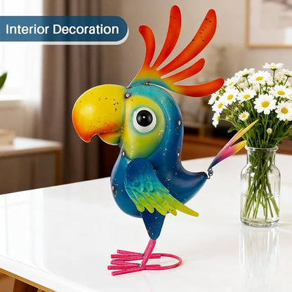 Metal Parrot Statue Outdoor Garden Decor,15" Bird Decor Yard Statue Decorations Outdoor,Funny Parrot Sculpture for Patio, Lawn, Backyard