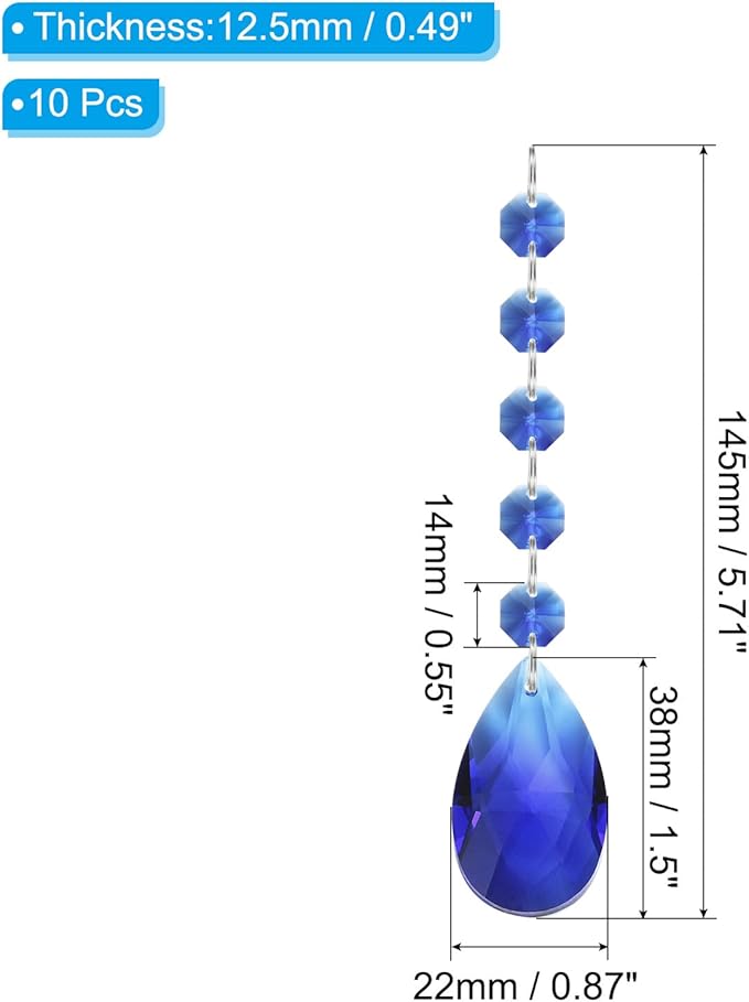 PATIKIL Teardrop Crystal Chandelier Pendants Beads, 10 Pack 145mm Length 38mm Chandelier Prisms Parts Ornaments Hanging Beads for DIY Arts Crafts Decoration, Dark Blue
