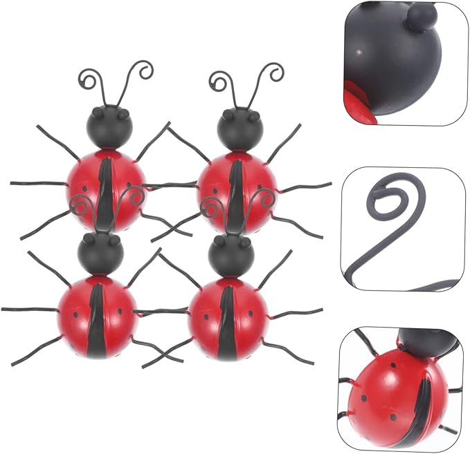 ibasenice 4pcs Sturdy Iron Ladybug Ornaments Artificial Ladybug Ornament for Garden Statue Decor Outdoor Decor Stake