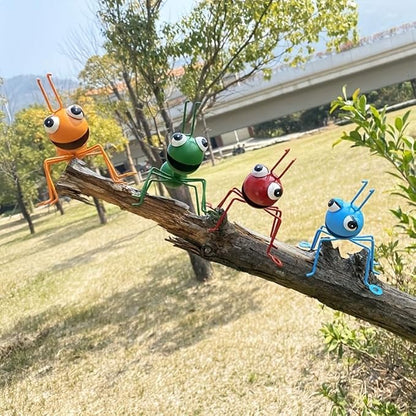 Decorative Iron Art Big Eyed ant Garden Decoration, Colorful Outdoor Lawn, Garden, Courtyard Sculpture Ornaments, 4-Piece Set, can be Wall Hung (Blue, Orange, Red, Green)