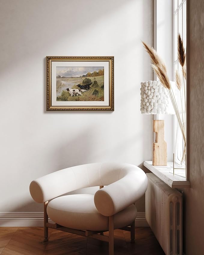 ARPEOTCY Vintage Gold Framed Wall Art, Retro River Landscape Paintings, Canvas Prints Artwork with Antique Frame, Victorian Wall Picture Decor for Room Gallery Living Room, 13x16 inch