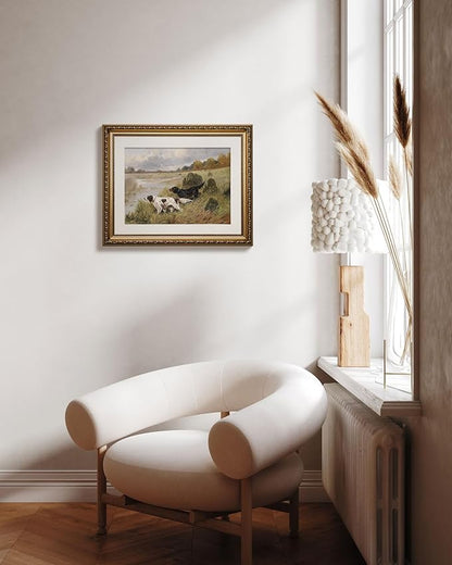 ARPEOTCY Vintage Gold Framed Wall Art, Retro River Landscape Paintings, Canvas Prints Artwork with Antique Frame, Victorian Wall Picture Decor for Room Gallery Living Room, 13x16 inch