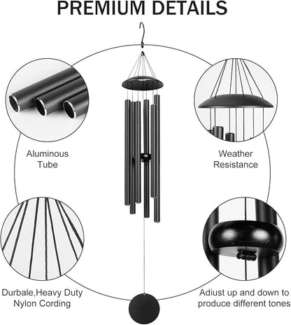 Wind Chimes for Outside, 32-Inch Simple Metal Wind Chimes Deep Tone, with 6 Thick Aluminum Tubes 0.03 in Wall Thickess – Ideal Gift for Mom or Grandma, Perfect for Backyard Decoration (Black)