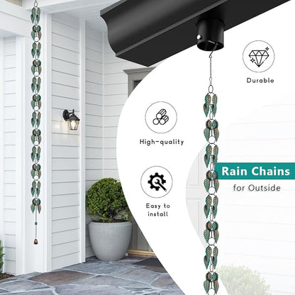 dreamysoul Rain Chains for Outside, 7.87FT Metal Leaf Adjustable Rain Chain, Decorative Rain Catcher Chains for Gutters, Downspout, Eaves, Drainage