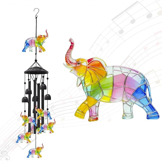 35.4" Elephant Wind Chimes for Outside, Metal Windchimes, Elephants Wind Chime Garden Decor, Mothers Day Birthday Memorial Gifts for Mom Grandma Wife, Durable Outdoors Decor