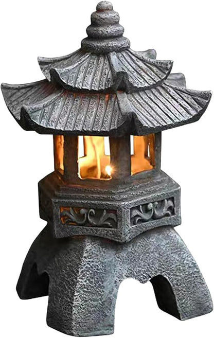 Naisicore Solar Pagoda Statues, 10.2inch Resin Japanese Pagoda Sculpture with Solar Lantern, Zen Garden Waterproof Landscape Decorative Ornament for Patio Porch Yard Art Decor (Style 1)