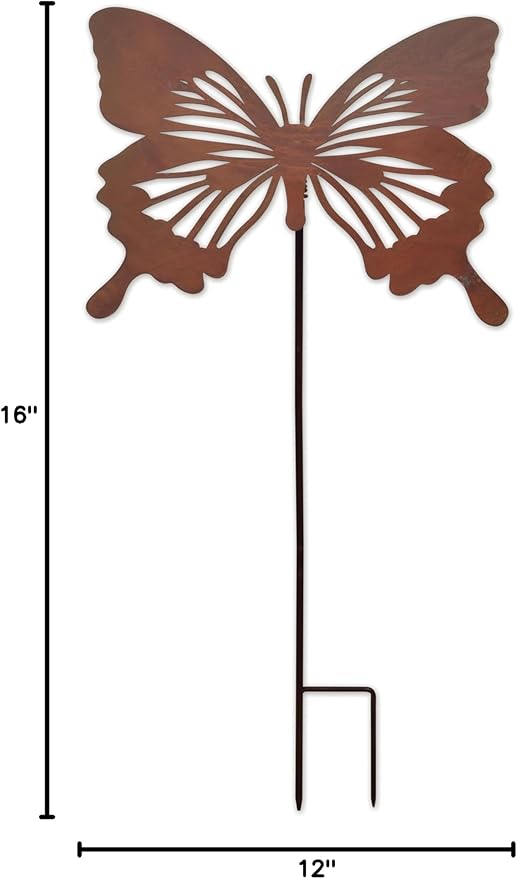 Sunset Vista Designs Outdoor Garden Décor - Western Swallowtail Butterfly Yard Art Garden Stake, 33" Tall, Rustic Metal