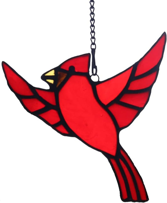 BOXCASA Red Cardinal Stained Glass Window Hanging,Cardinal Ornament Stained Glass Suncatcher for Home,Cardinals Bird Memorial Gifts for Women,Red Bird Gifts for Mother Grandma Nana