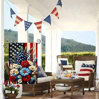 4th of July Patriotic Garden Flag 12x18 Double Sided, Small Burlap Summer Independence Day Floral Garden Flags Memorial Day Fourth of July Decorations Outdoor Yard Flags for Outside Lawn Porch Decor
