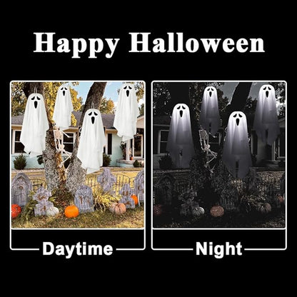 Bunny Chorus Halloween Decorations Outdoor Hanging Ghosts, 6Pcs Cute Hanging Light up Ghosts, Halloween Decorations for Home Patio Yard Lawn Tree Party Garden Porch Decor Indoor Outdoor