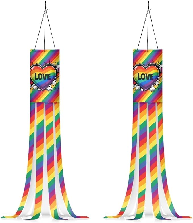 Jeiento 40 Inch LGBTQ Pride Flag Windsock Flag 2 Pack Rainbow Stripes Love Windsock Flags Banners for Home Yard Garden Outdoor Hanging Party Decoration