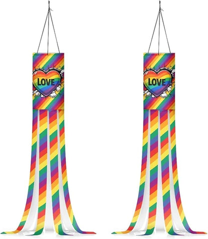 Jeiento 40 Inch LGBTQ Pride Flag Windsock Flag 2 Pack Rainbow Stripes Love Windsock Flags Banners for Home Yard Garden Outdoor Hanging Party Decoration