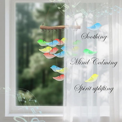 CUTHOLLOW Bird Glass Wind Chimes, 23" Stained Glass Chimes, Handmade Art Glass Windchimes for Outside, Garden, Patio, Balcony, Home, Yard, Best Gift for Xmas Birthday, Spring, Summer