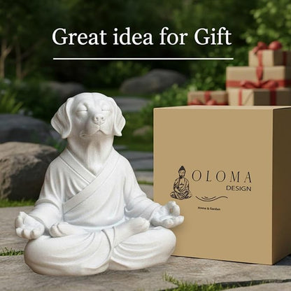 OLOMA Decorative Meditating Dog Statue Concrete Stone Sculpture Heavy Resin Coated Weather Resistant Outdoor Indoor Yard Patio Meditation Accent Feature for Garden Spaces
