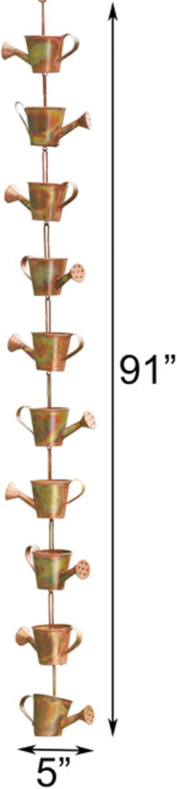 Ancient Graffiti Flamed Copper Colored Watering Cans Rain Chain, 5" x 96" x 2.5"