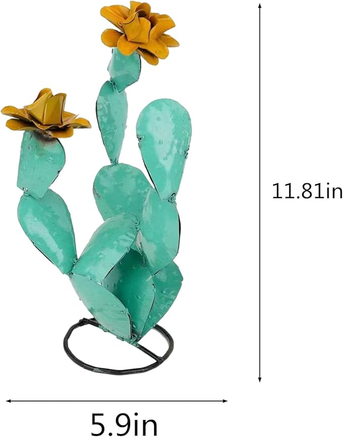 Metal Cactus Outdoor Decor - Metal Cactus Yard Art Iron - Desert Plants Statue for Outdoors - Handmade Cactus Rustic Artificial Cactus Sculpture for Garden Lawn Patio Balcony Backyard Decor (Green)