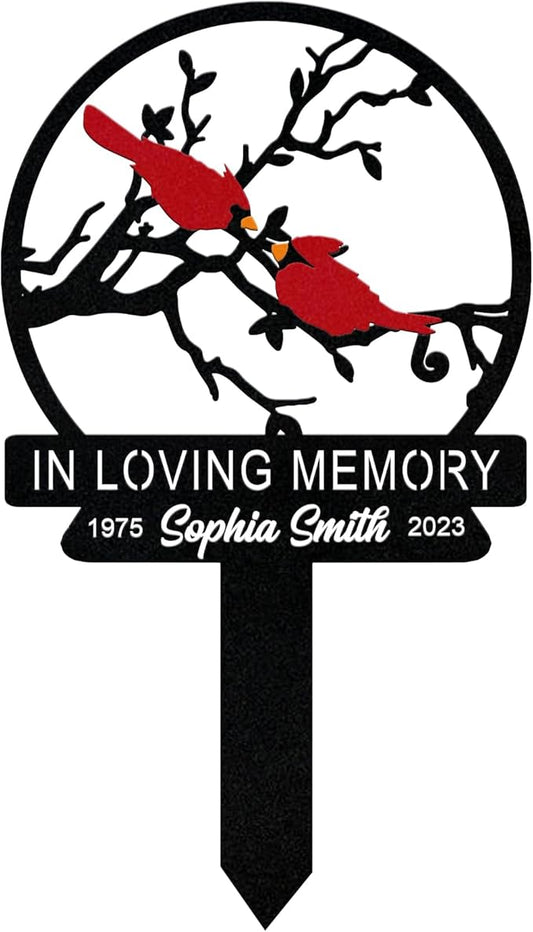 Personalized Cemetery Memorial Metal Stakes, Cardinals Memorial Grave Markers,Graden Decorations for Loss of Mother Father, Outdoor Sympathy Decor Gift