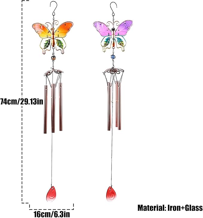 Butterfly Wind Chimes, Colorful Wind Chimes for Outside Creative Painted Metal Wind Chime Decorative Wind Chime for Outdoor Patio Corridors Inside Home Decor Living Room (Purple - Long)