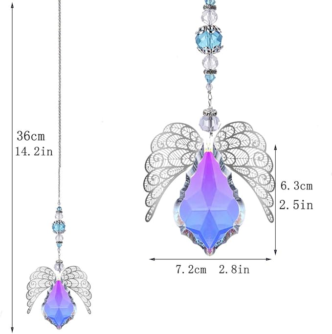 HDCRYSTALGIFTS 14'' Crystal Guardian Angel Suncatcher Rainbow Crystal Prisms Sun Catcher for Home Window Garden Hanging Decor Glass Angel Ornaments for Christmas Tree
