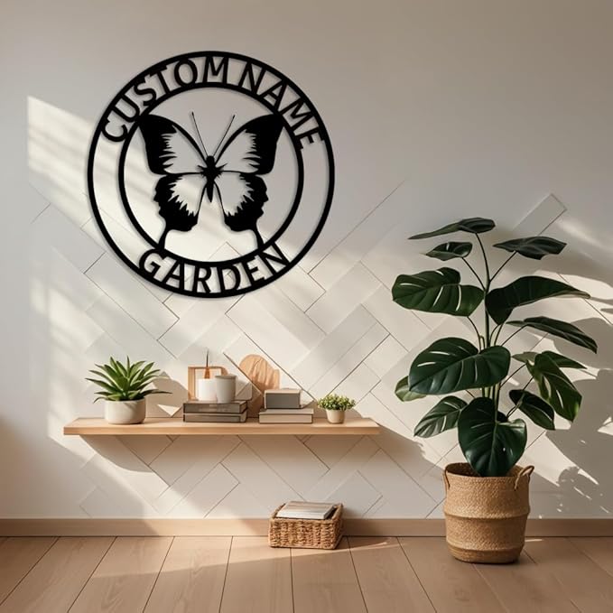 Custom Butterfly Garden Metal Wall Art Personalized Butterfly Metal Name Sign Yard Sign Decorative Outdoor Gardening Decor Gifts for Gardeners