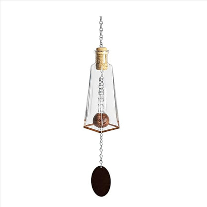 Blue Ridge Mountain Gifts Pyramid Bottle Wind Chime for Garden & Porch Decor w/Cooper Accent, Stained Wooden Ball, & Colorful Glass Bottles - Ideal for Wind Chime Lovers (Clear)