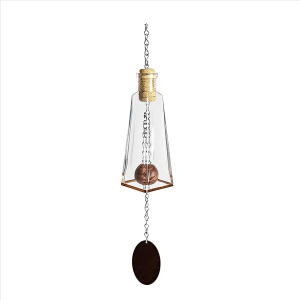 Blue Ridge Mountain Gifts Pyramid Bottle Wind Chime for Garden & Porch Decor w/Cooper Accent, Stained Wooden Ball, & Colorful Glass Bottles - Ideal for Wind Chime Lovers (Clear)