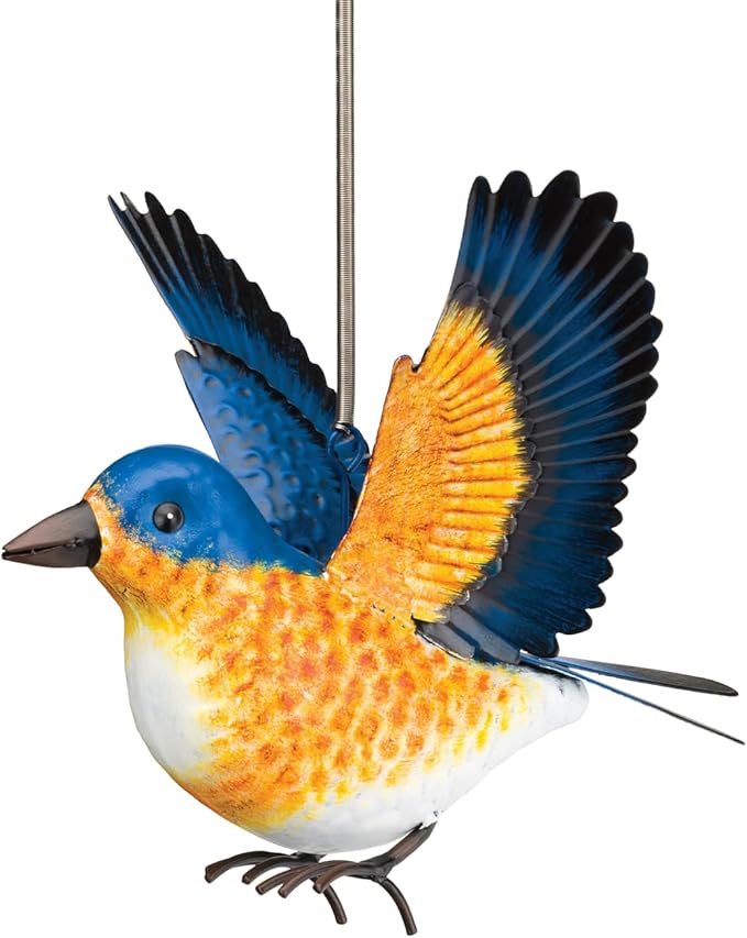 Regal Art & Gift Bird Bouncie - Bird Garden Decor Outdoor Metal Bird Hanging Ornament for Yard Patio Lawn - Blue Bird