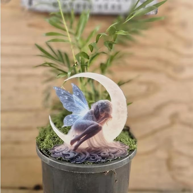 2D Flat Moonlit Fairy Garden Stake Acrylic Outdoor Decor for Lawn, Patio, Mother'S Day Gift, Yard, Flower Pot Farmhouse Art, Patio Decoration