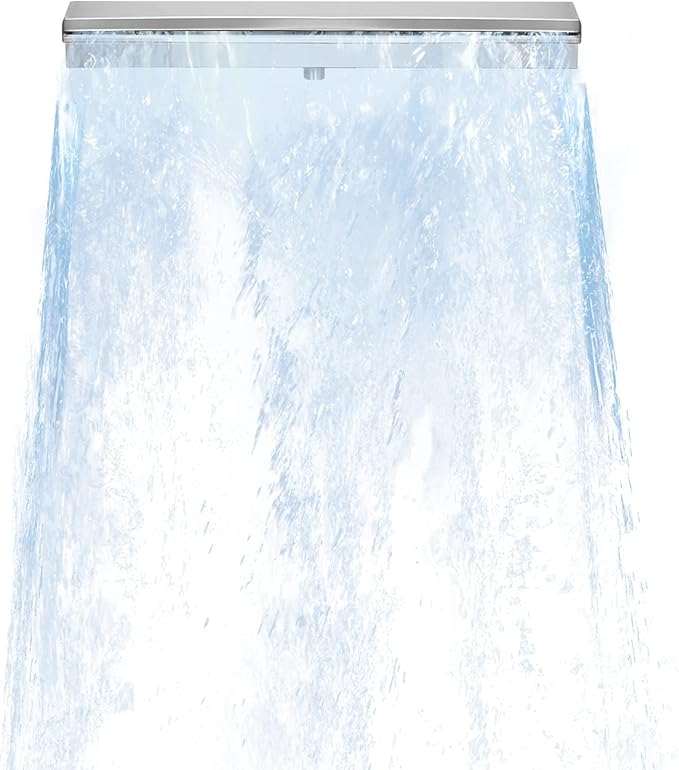 Pool Waterfall Fountains, Stainless Steel Rectangular Pool Waterfall Spillway with Pipe Connector for Indoor/Outdoor Decorative (17.7 Inch)