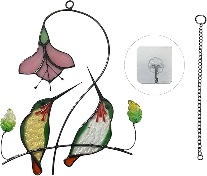 1PC Colorful Hummingbird Glass Window Decor Hanging Ornament, Home Wall Garden Decor, Hummingbird Light Catcher, Bird Lover Favorite Gardening Ornament (Yellow Bird)