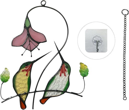 1PC Colorful Hummingbird Glass Window Decor Hanging Ornament, Home Wall Garden Decor, Hummingbird Light Catcher, Bird Lover Favorite Gardening Ornament (Yellow Bird)