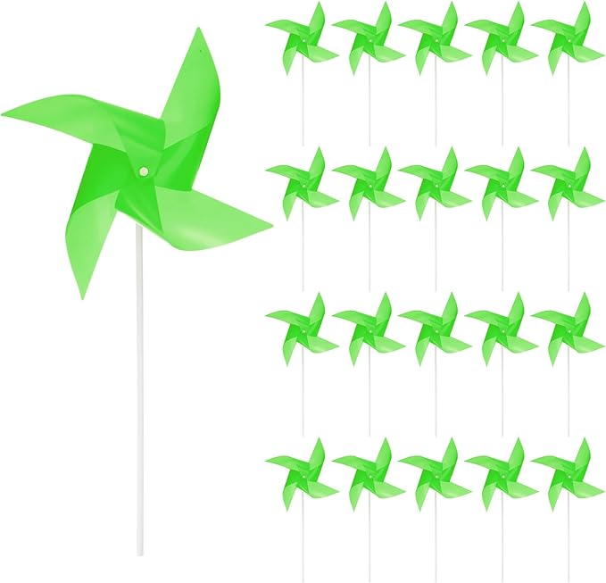 HARFINGTON 50pcs Windmills for The Yard Garden 15.7" x 9.1" 4 Leaves Pinwheels Wind Mills Spinners Windproof Waterproof Bird Devices with Stakes for Patio Decor, Green