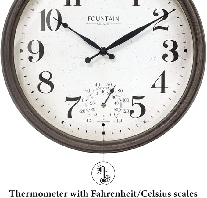 13" Maison in/Outdoor Clock with Thermometer, 2 in One Weather Station - Gray Oak Finish (Weather Thermometer/Wall Decoration)