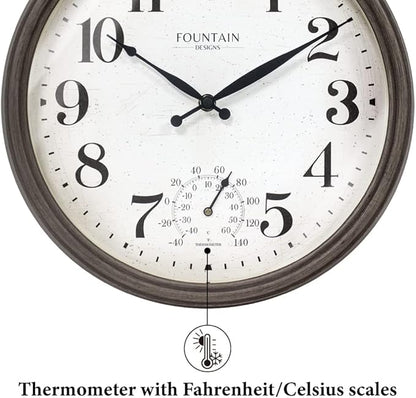 13" Maison in/Outdoor Clock with Thermometer, 2 in One Weather Station - Gray Oak Finish (Weather Thermometer/Wall Decoration)