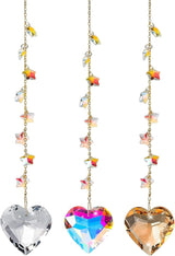 Crystal Sun Catcher Crystal Heart Suncatchers for Windows Hanging Healing Crystals Ornament Gift for Wife Mom Set of 3