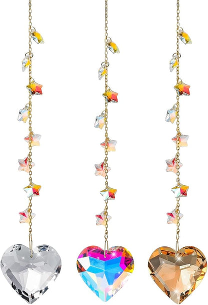 Crystal Sun Catcher Crystal Heart Suncatchers for Windows Hanging Healing Crystals Ornament Gift for Wife Mom Set of 3
