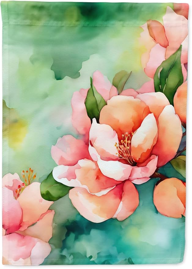 Caroline's Treasures Delaware Peach Blossom in Watercolor House Flag Large Porch Sleeve Pole Decorative Outside Yard Banner Artwork Wall Hanging, Polyester, House Size, Multicolor