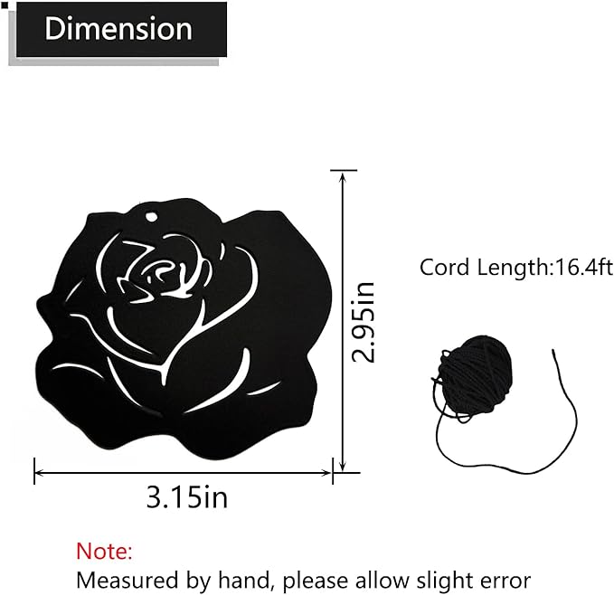 Replacement Wind Catcher, Wind Chime Sail Replacement with 16.4FT Nylon Cord, Metal Wind Chime Parts Replacement for Sympathy Wind Chimes and Wind Bells, Black Rose