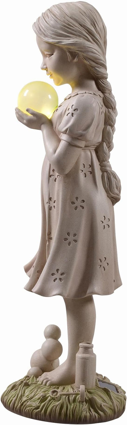 Hi-Line Gift Ltd. Girl Holding Bubble Lighted Garden Statue Solar Powered LEDs